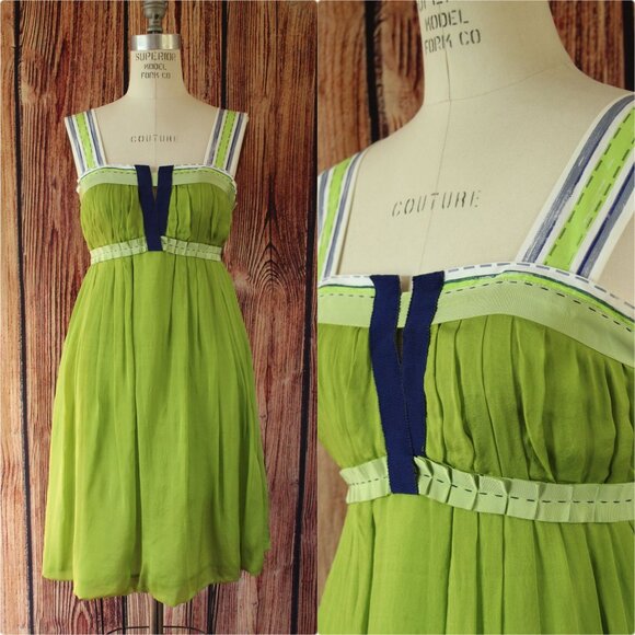 Philosophy by Alberta Ferretti Womens Mini Dress, Green Silk , Size 4, - Picture 1 of 11